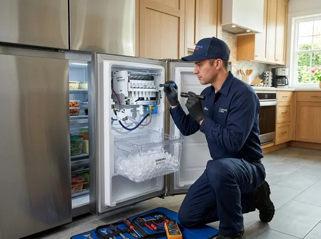 Appliance Repair Hero technician repairing a refrigerator ice maker in Arcadia, FL