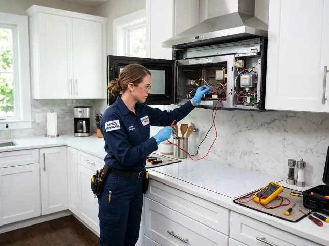 Appliance Repair Hero technician testing an over-the-range microwave in a Arcadia, FL kitchen