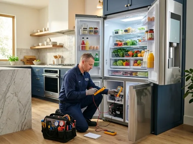 Appliance Repair Hero refrigerator technician testing a fridge on a Arcadia, FL service call